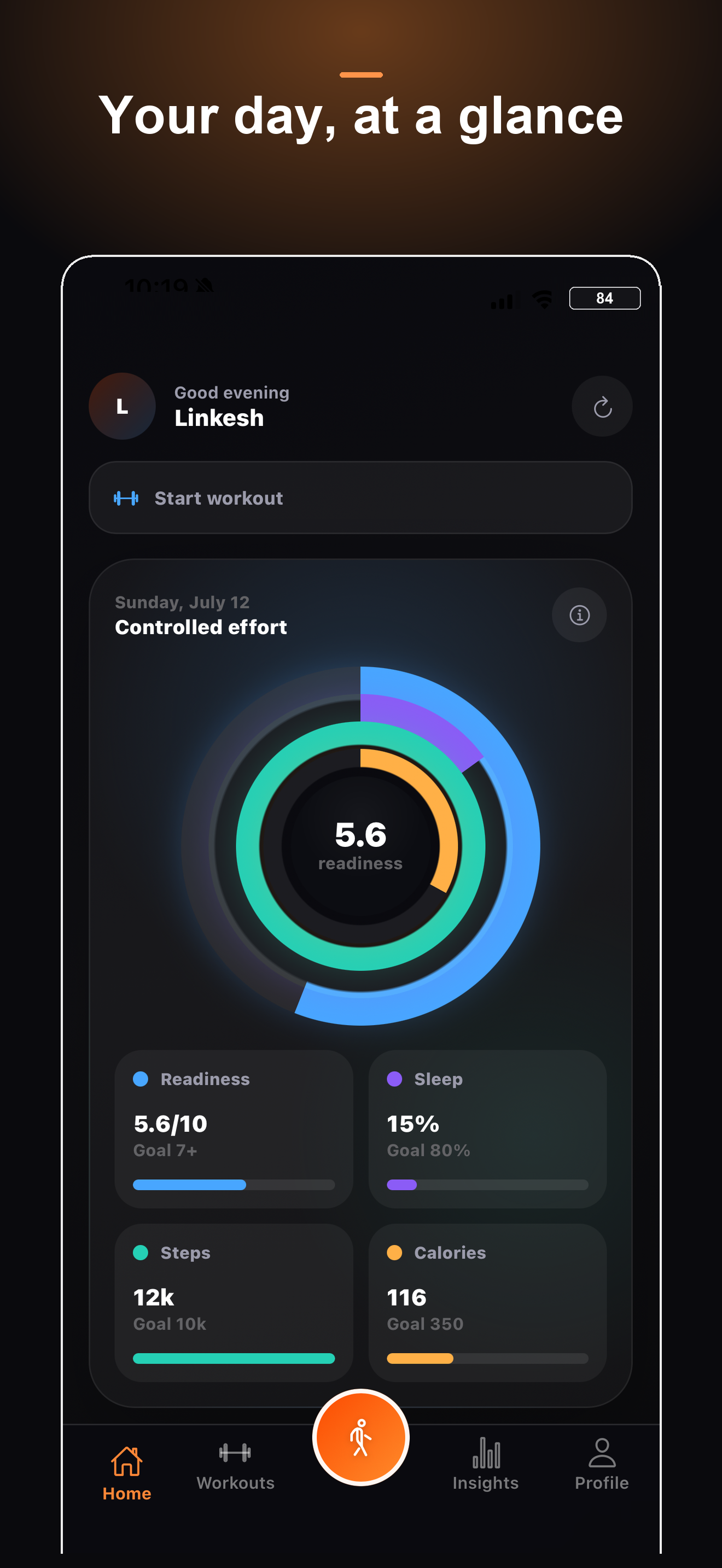Liftz home dashboard screen