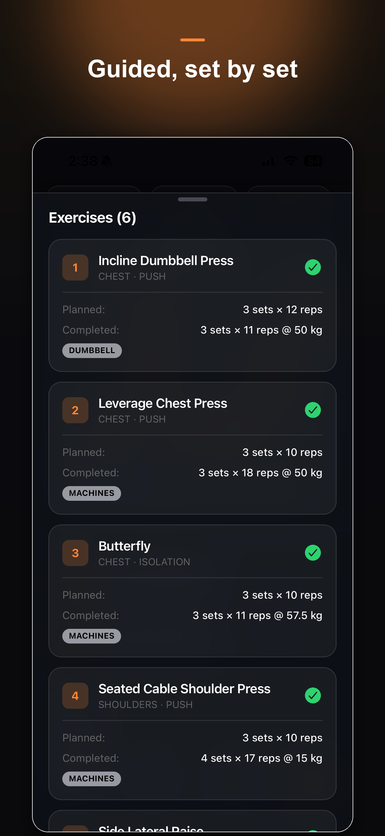 Liftz guided exercise checklist screen